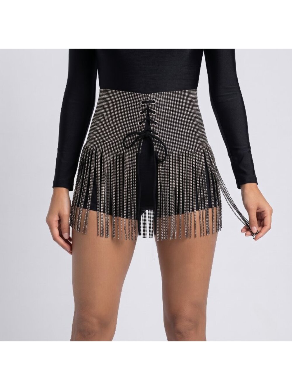 Akira Women's Say My Name Corset Rhinestone Fringe Skirt Belt in One Size NWOT
